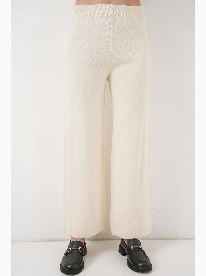 Conjunto de cárdigan con cuello en v acanalado y pantalones de pierna ancha bdart Marfil - Kiabi