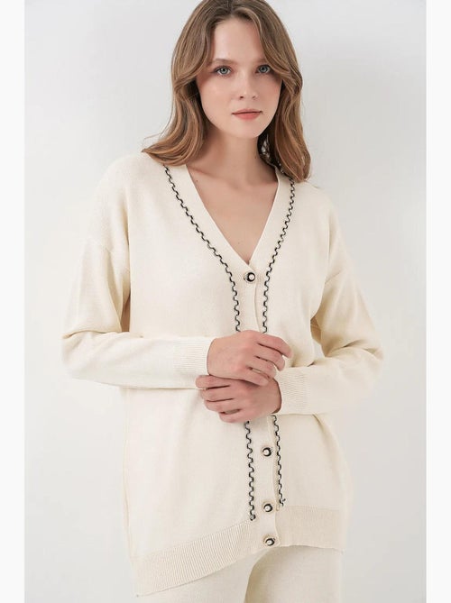 Conjunto de cárdigan con cuello en v acanalado y pantalones de pierna ancha bdart - Kiabi