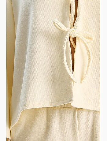 Conjunto de cárdigan de punto con cuello en v y pantalones de pierna ancha lucci