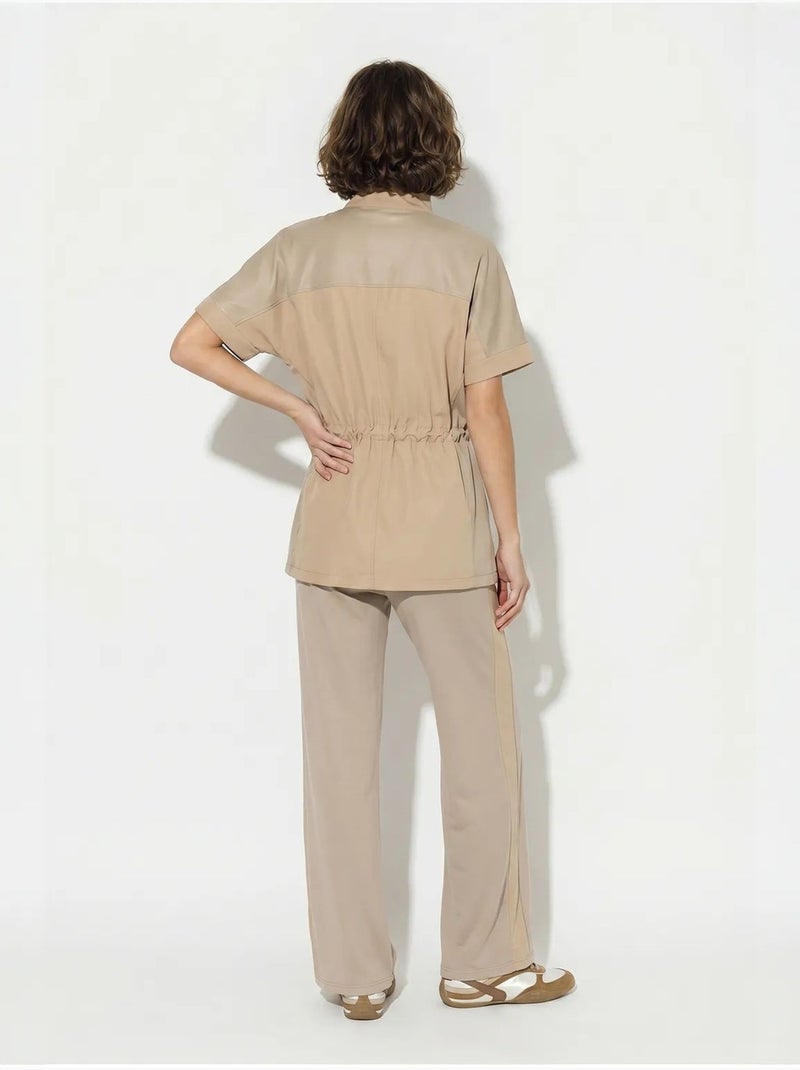 Conjunto de cárdigan y pantalón de pernera ancha en color liso lucci Beige arcilla - Kiabi
