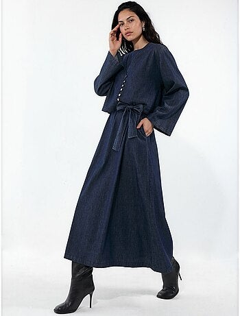 Conjunto de cárdigan y vestido de denim liso hiccup