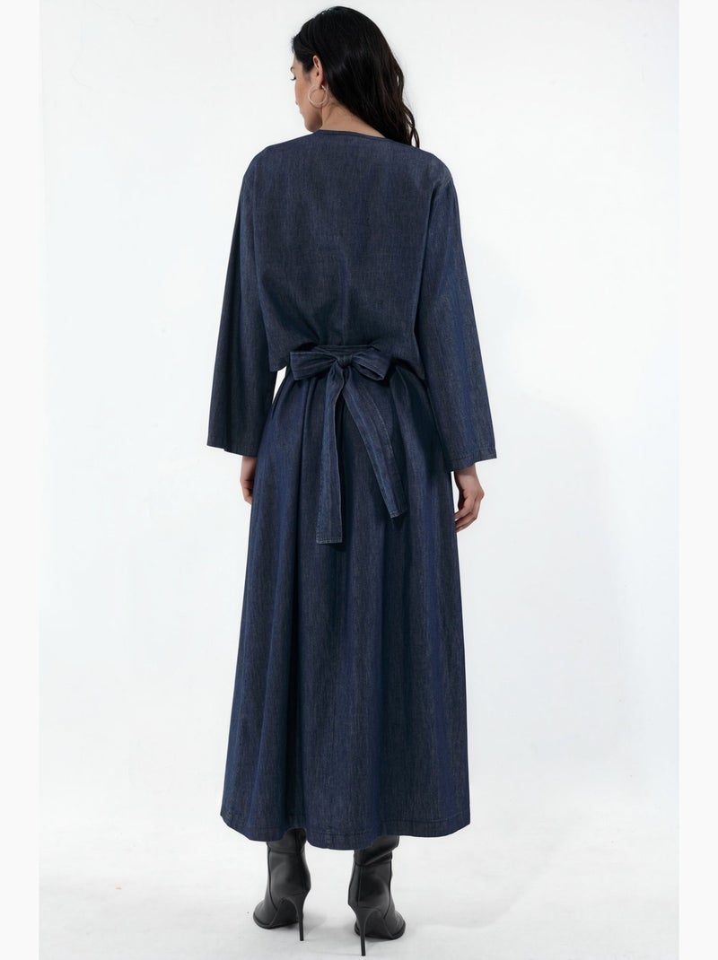Conjunto de cárdigan y vestido de denim liso hiccup Azul ultramar - Kiabi
