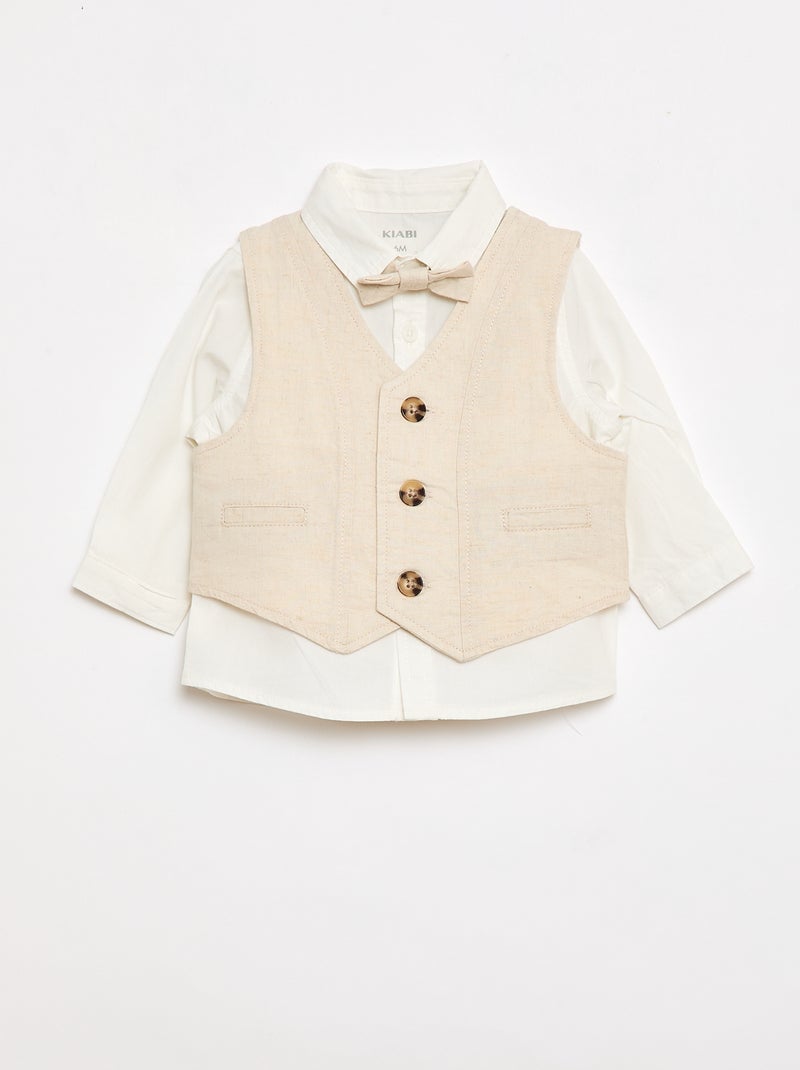 Conjunto de ceremonia de 4 piezas en algodón y lino Beige - Kiabi