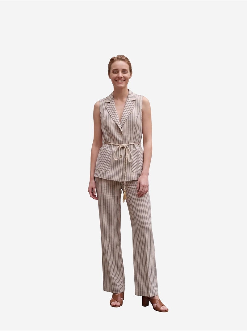 Conjunto de chaleco a rayas con cuello chal y pantalón de pernera ancha my fashion Arena - Kiabi
