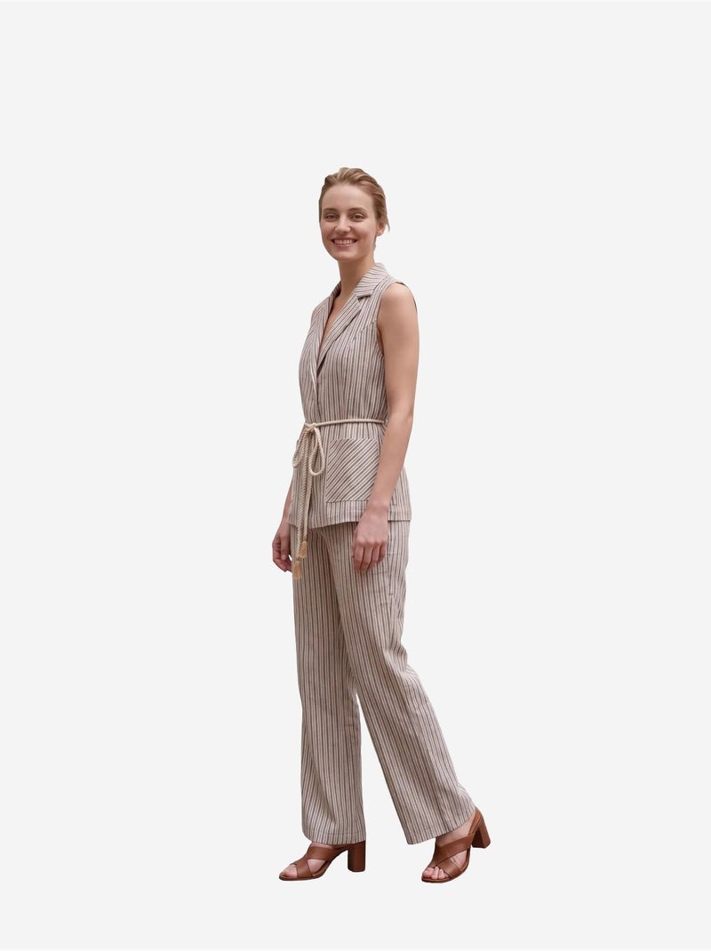 Conjunto de chaleco a rayas con cuello chal y pantalón de pernera ancha my fashion Arena - Kiabi