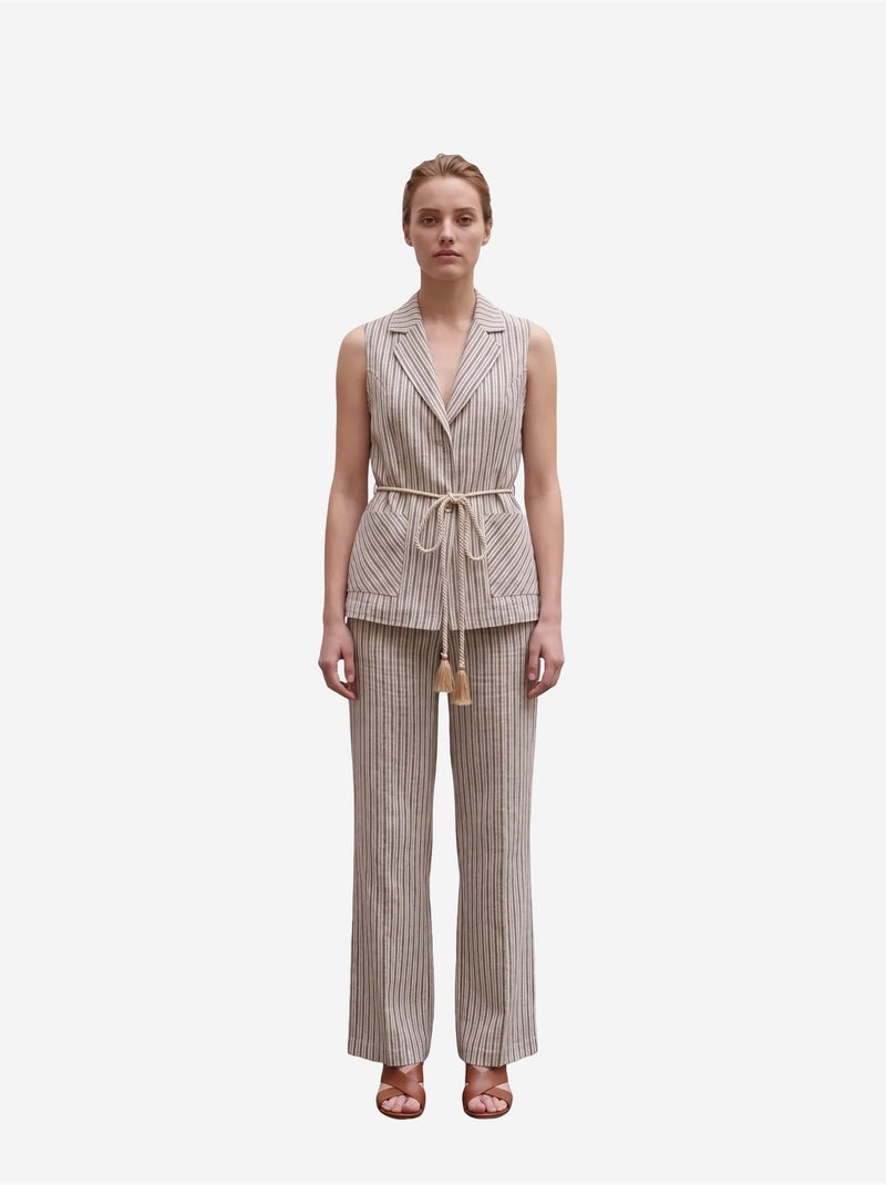 Conjunto de chaleco a rayas con cuello chal y pantalón de pernera ancha my fashion Arena - Kiabi