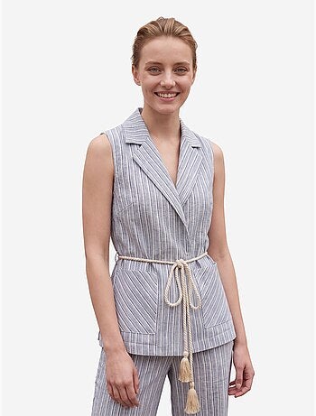 Conjunto de chaleco a rayas con cuello chal y pantalón de pernera ancha my fashion
