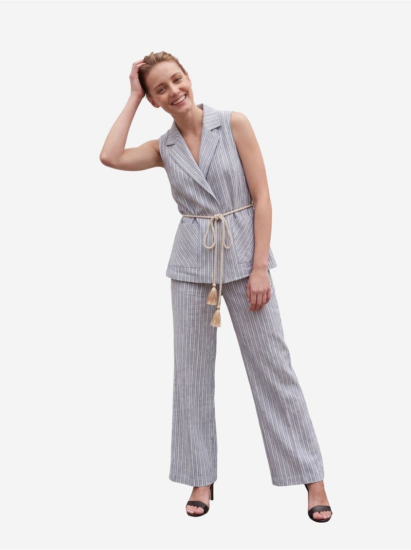 Conjunto de chaleco a rayas con cuello chal y pantalón de pernera ancha my fashion Azul cielo - Kiabi