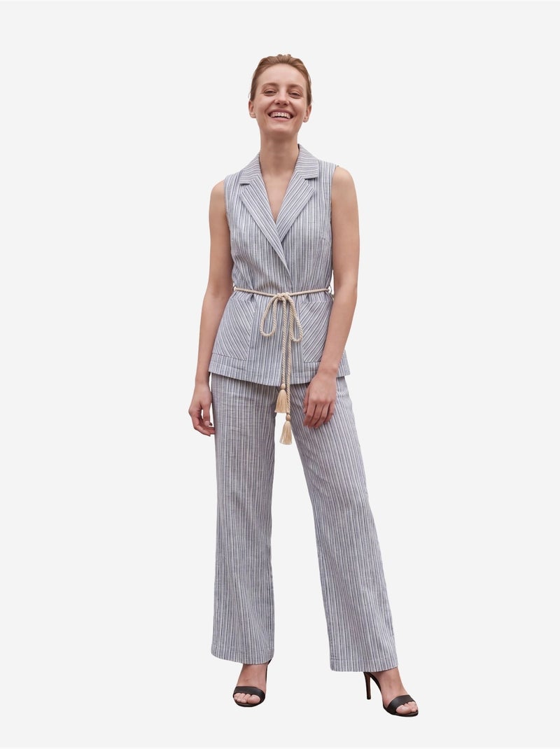 Conjunto de chaleco a rayas con cuello chal y pantalón de pernera ancha my fashion Azul cielo - Kiabi