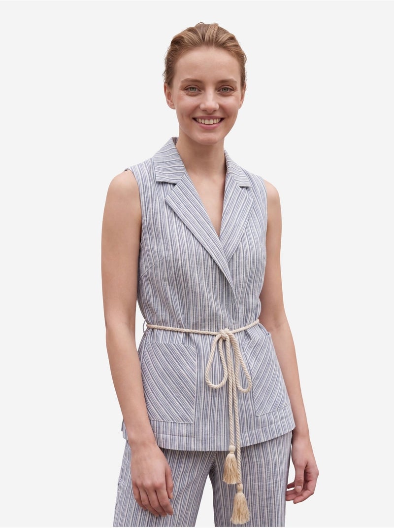 Conjunto de chaleco a rayas con cuello chal y pantalón de pernera ancha my fashion Azul cielo - Kiabi