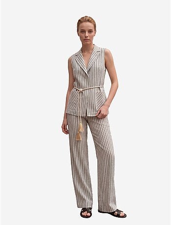 Conjunto de chaleco a rayas con cuello chal y pantalón de pernera ancha my fashion