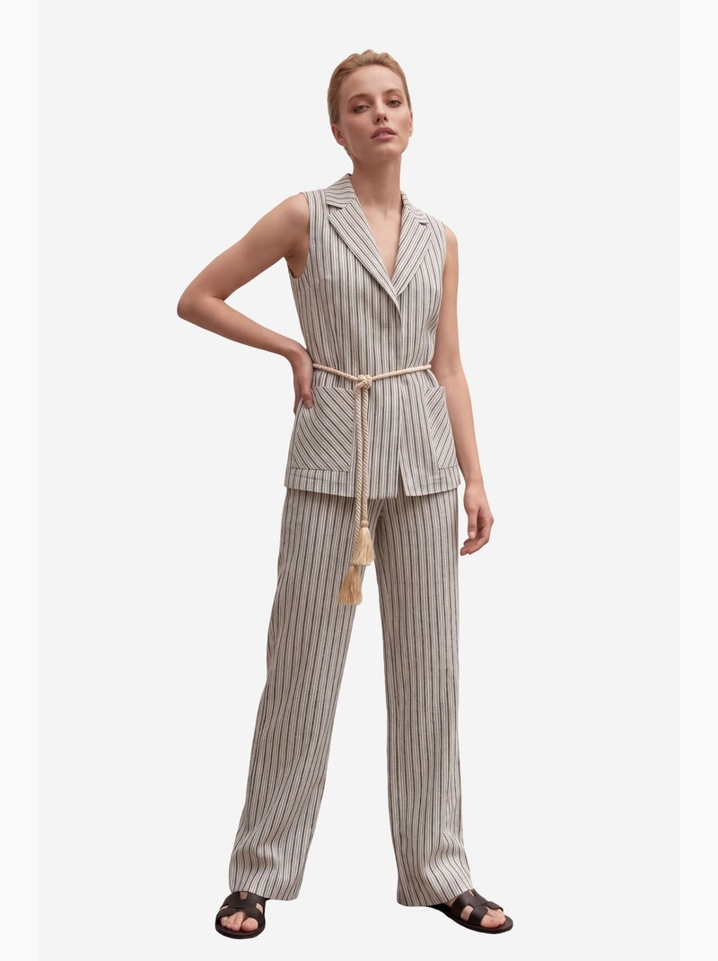 Conjunto de chaleco a rayas con cuello chal y pantalón de pernera ancha my fashion Beige claro - Kiabi