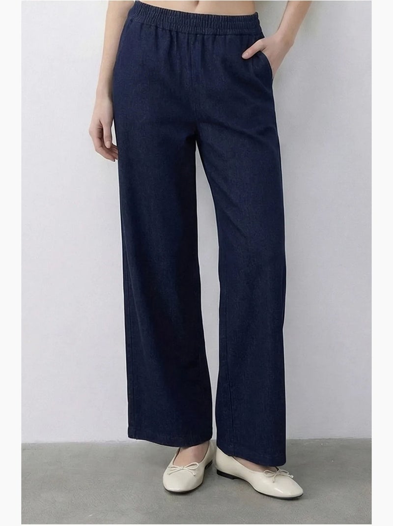 Conjunto de chaleco con escote en v con cinturón y pantalón de pernera ancha lucci Azul marino - Kiabi