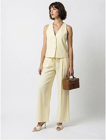 Conjunto de chaleco de algodón y pantalón de pernera ancha lucci