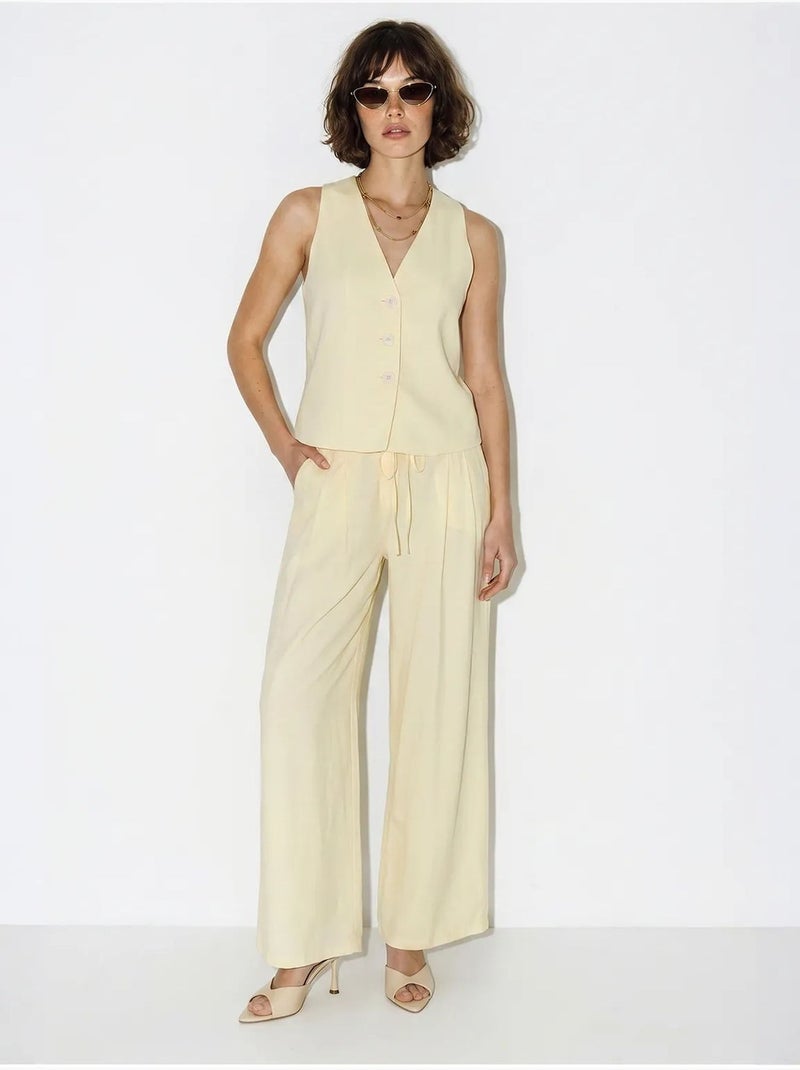 Conjunto de chaleco de algodón y pantalón de pernera ancha lucci Crema - Kiabi