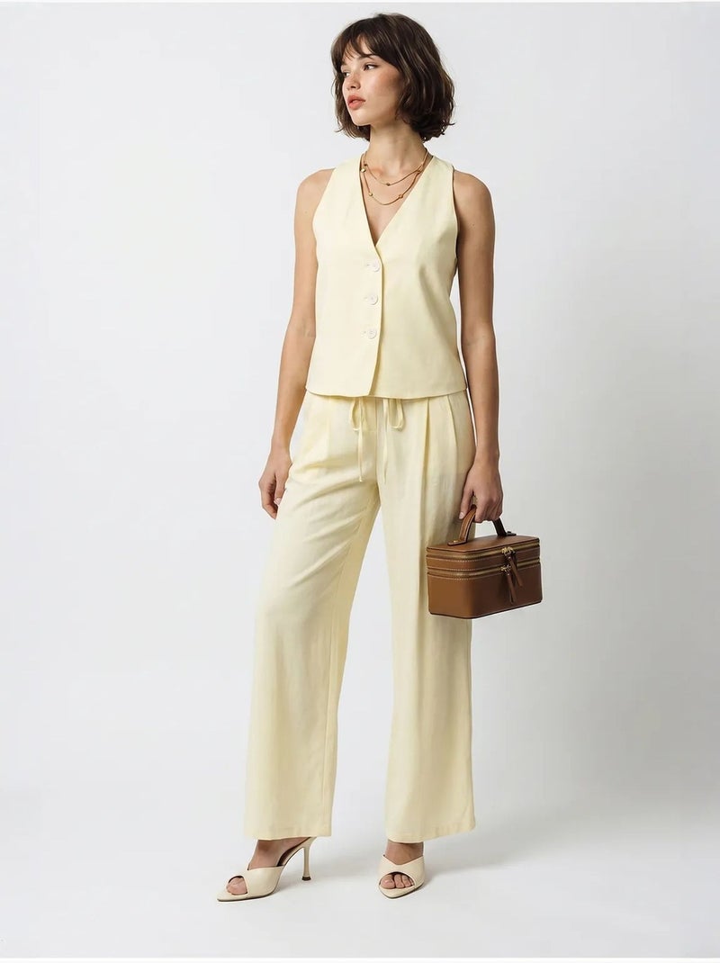 Conjunto de chaleco de algodón y pantalón de pernera ancha lucci Crema - Kiabi
