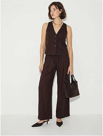 Conjunto de chaleco de algodón y pantalón de pernera ancha lucci