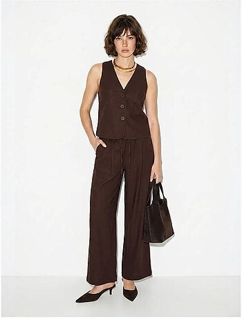 Conjunto de chaleco de algodón y pantalón de pernera ancha lucci