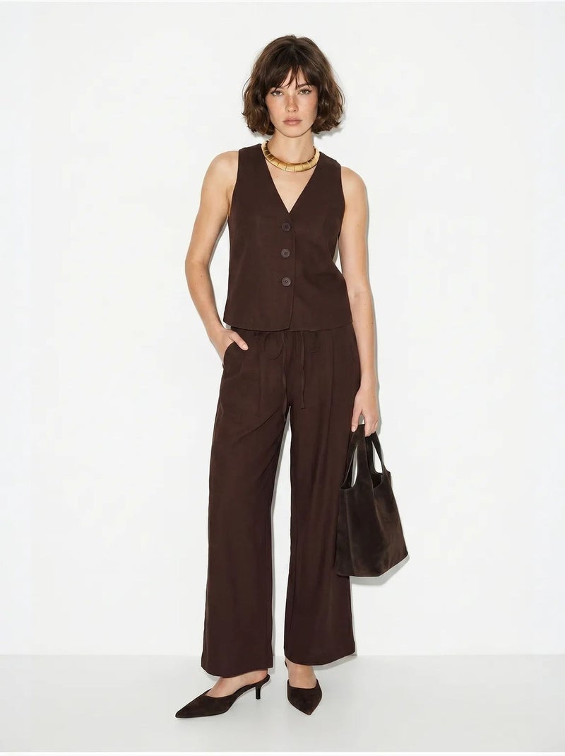 Conjunto de chaleco de algodón y pantalón de pernera ancha lucci Marrón chocolate - Kiabi