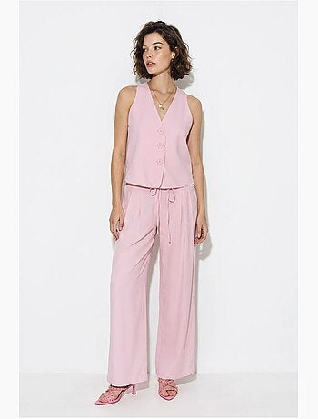Conjunto de chaleco de algodón y pantalón de pernera ancha lucci