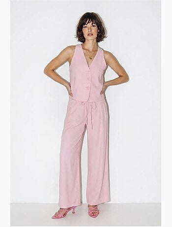 Conjunto de chaleco de algodón y pantalón de pernera ancha lucci