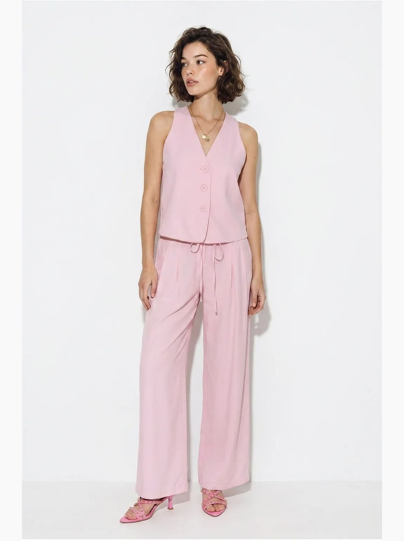Conjunto de chaleco de algodón y pantalón de pernera ancha lucci Rosa - Kiabi