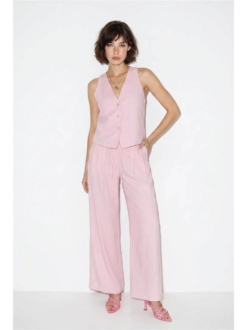 Conjunto de chaleco de algodón y pantalón de pernera ancha lucci Rosa - Kiabi