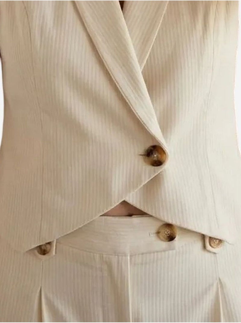 Conjunto de chaleco sin mangas y pantalón de pierna ancha my fashion Crema - Kiabi
