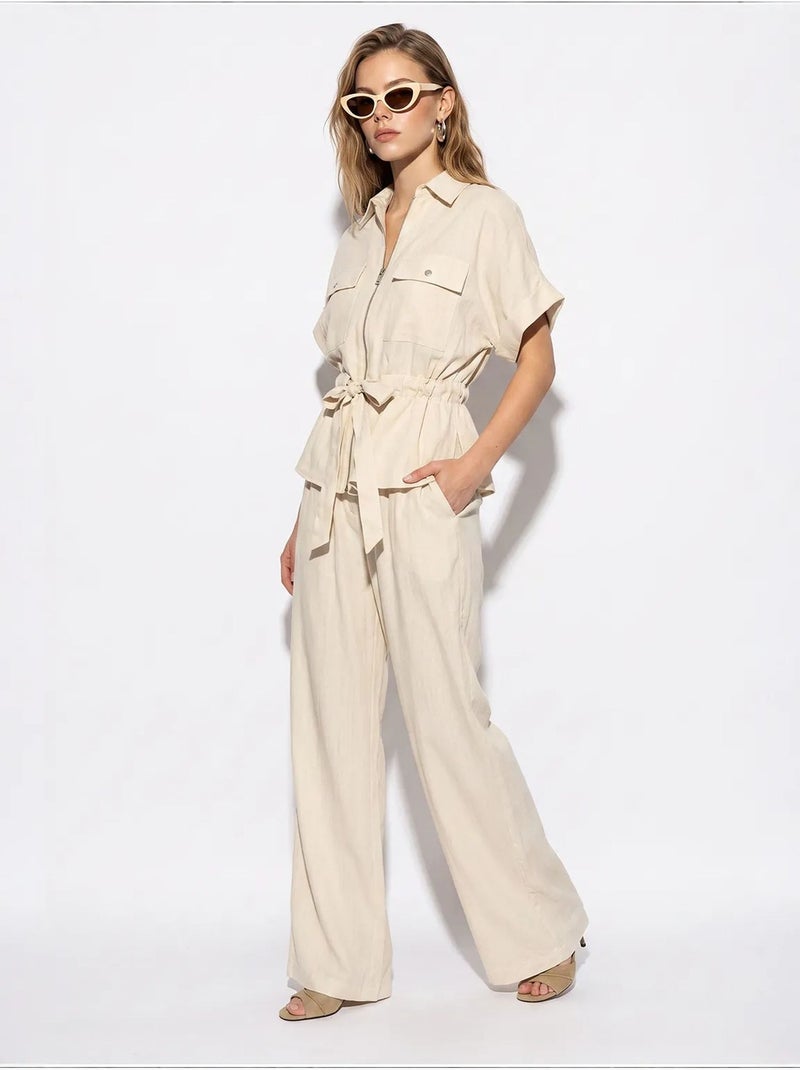 Conjunto de chaleco y pantalón ancho lucci Crema - Kiabi