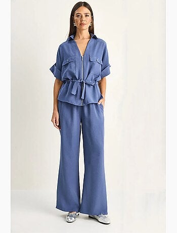 Conjunto de chaleco y pantalón de pernera ancha en popelina de algodón lucci