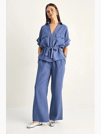 Conjunto de chaleco y pantalón de pernera ancha en popelina de algodón lucci