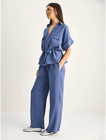 Conjunto de chaleco y pantalón de pernera ancha en popelina de algodón lucci