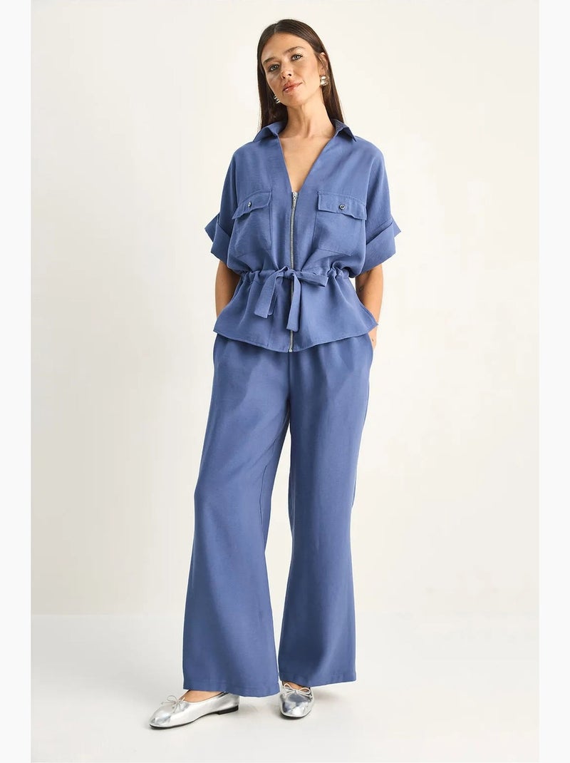 Conjunto de chaleco y pantalón de pernera ancha en popelina de algodón lucci Azul - Kiabi