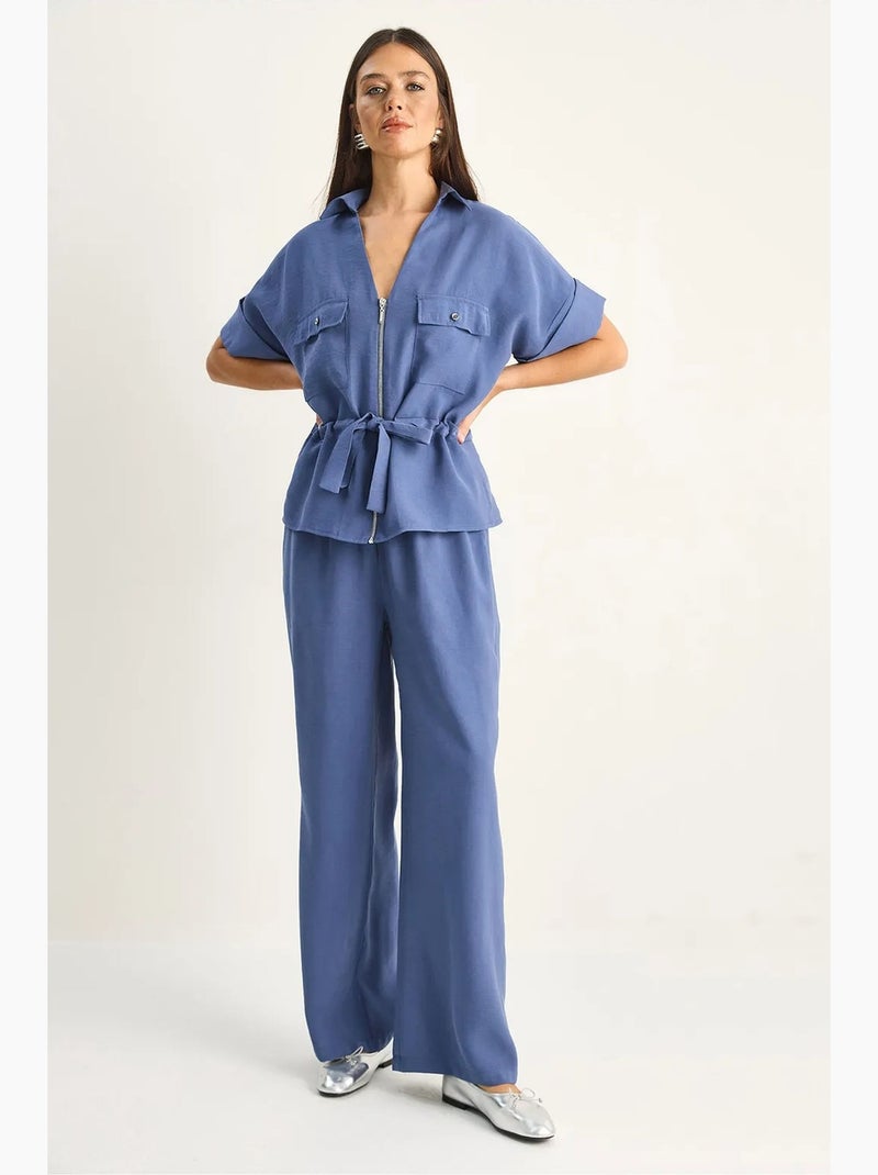 Conjunto de chaleco y pantalón de pernera ancha en popelina de algodón lucci Azul - Kiabi