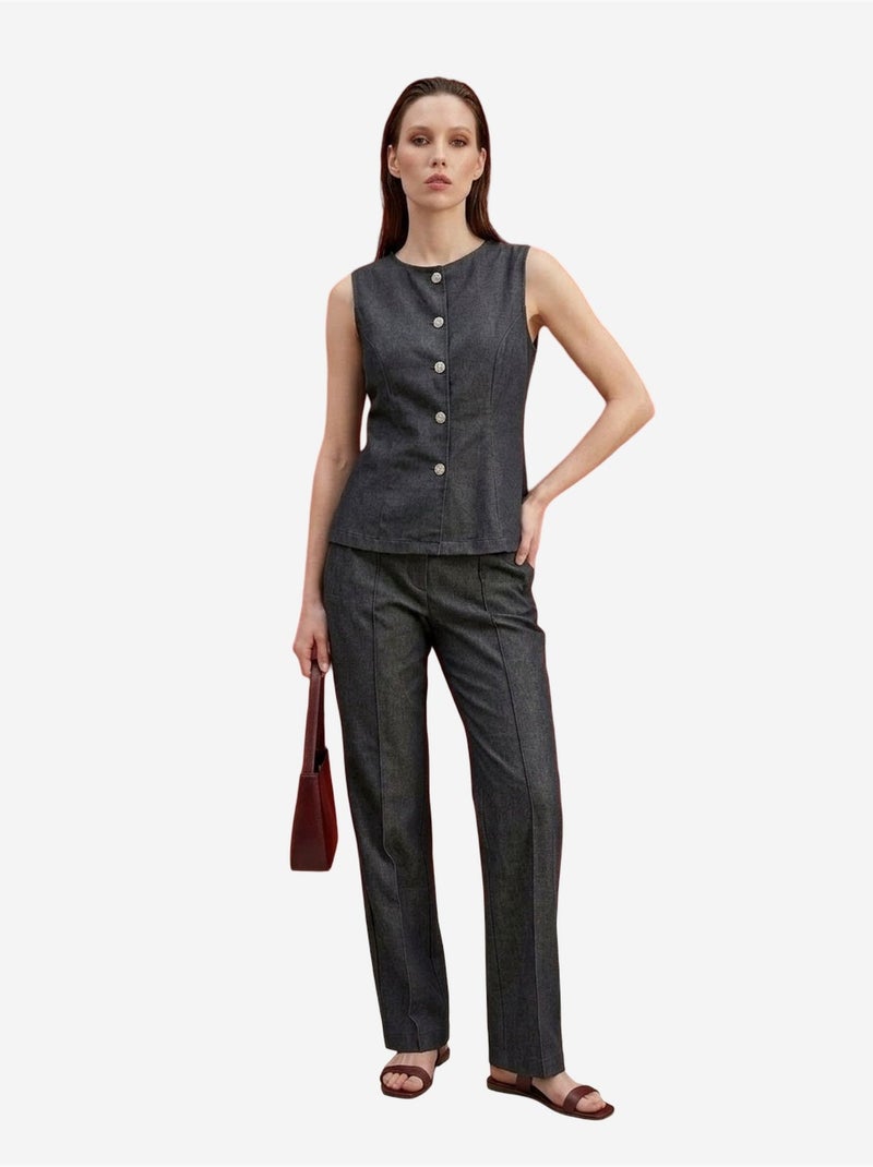 Conjunto de chaleco y pantalón de pierna ancha de popelín de algodón my fashion Gris - Kiabi