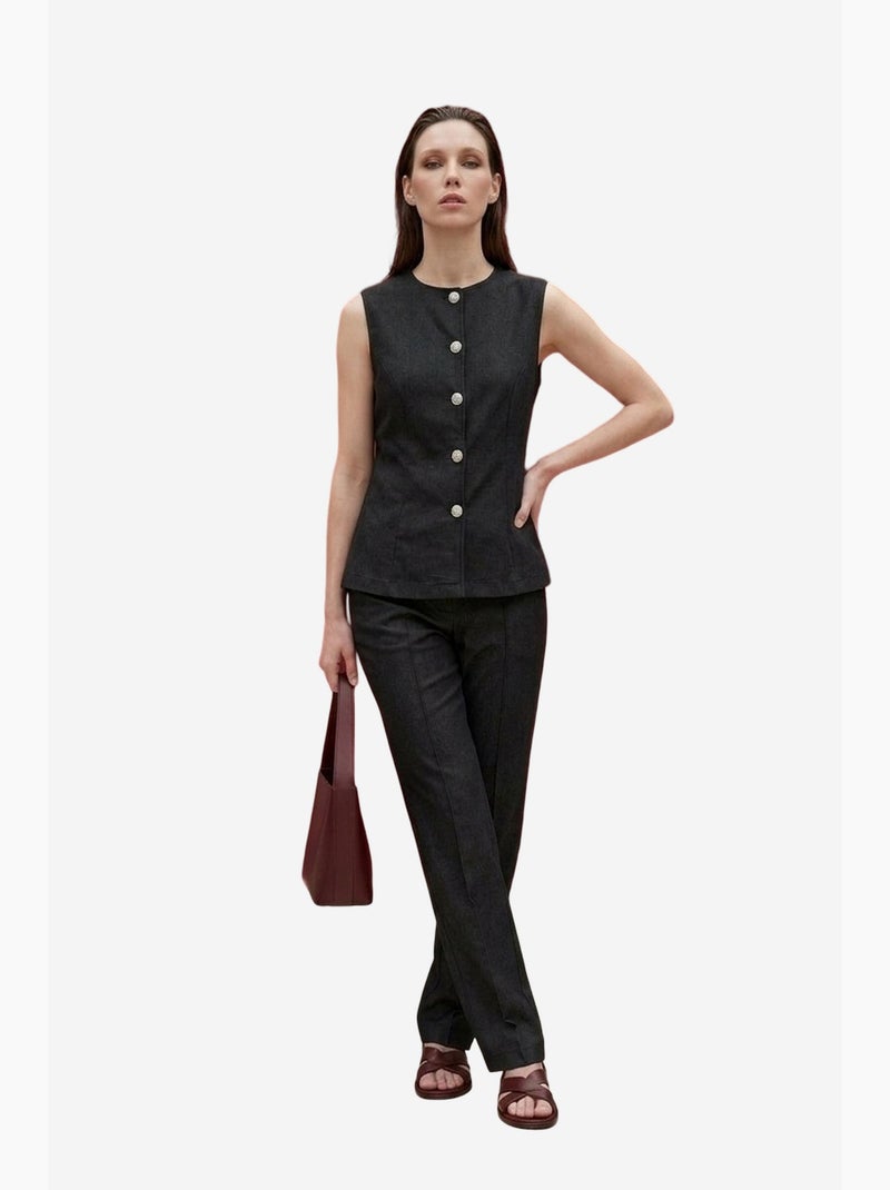 Conjunto de chaleco y pantalón de pierna ancha de popelín de algodón my fashion Gris negro - Kiabi