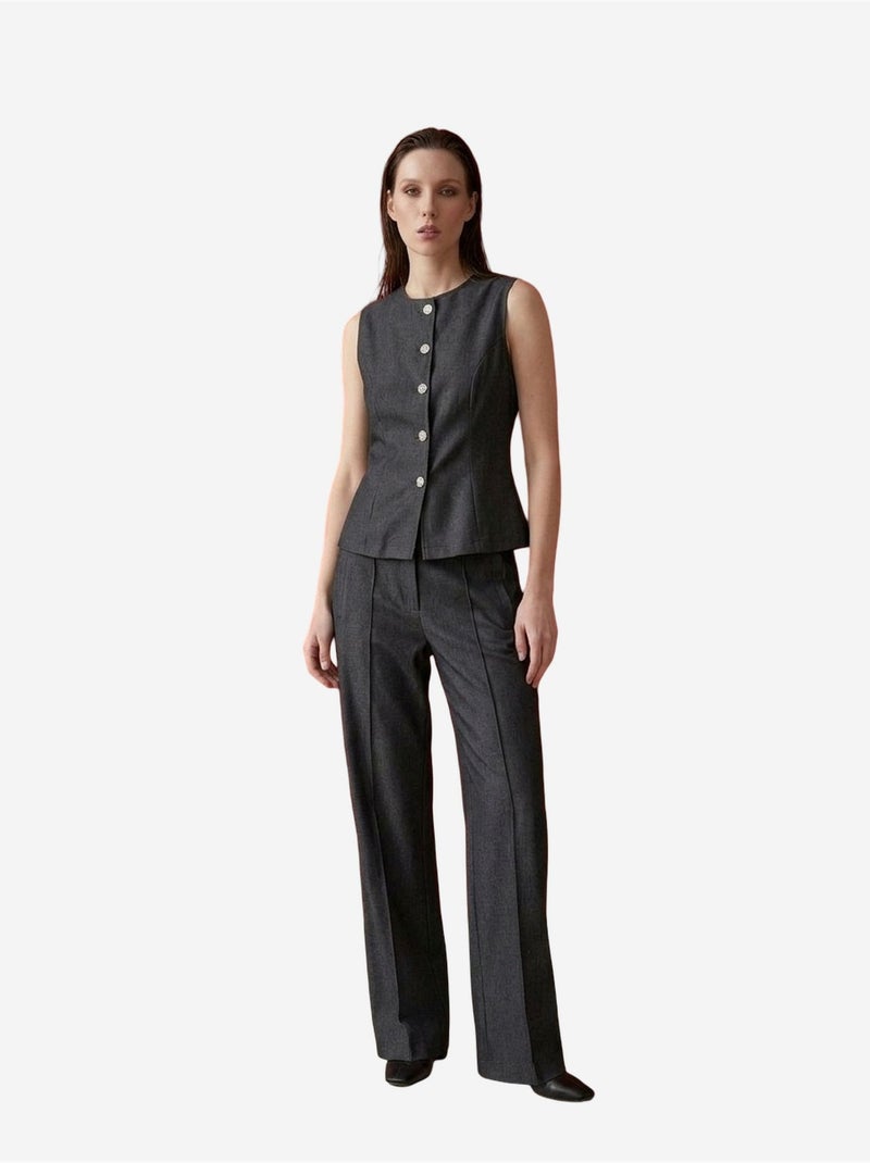 Conjunto de chaleco y pantalón de pierna ancha de popelín de algodón my fashion Gris oscuro - Kiabi