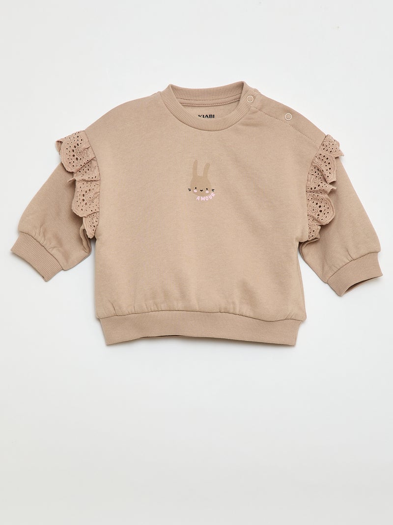 Conjunto de chándal sudadera con volante + pantalón - 2 piezas Beige - Kiabi