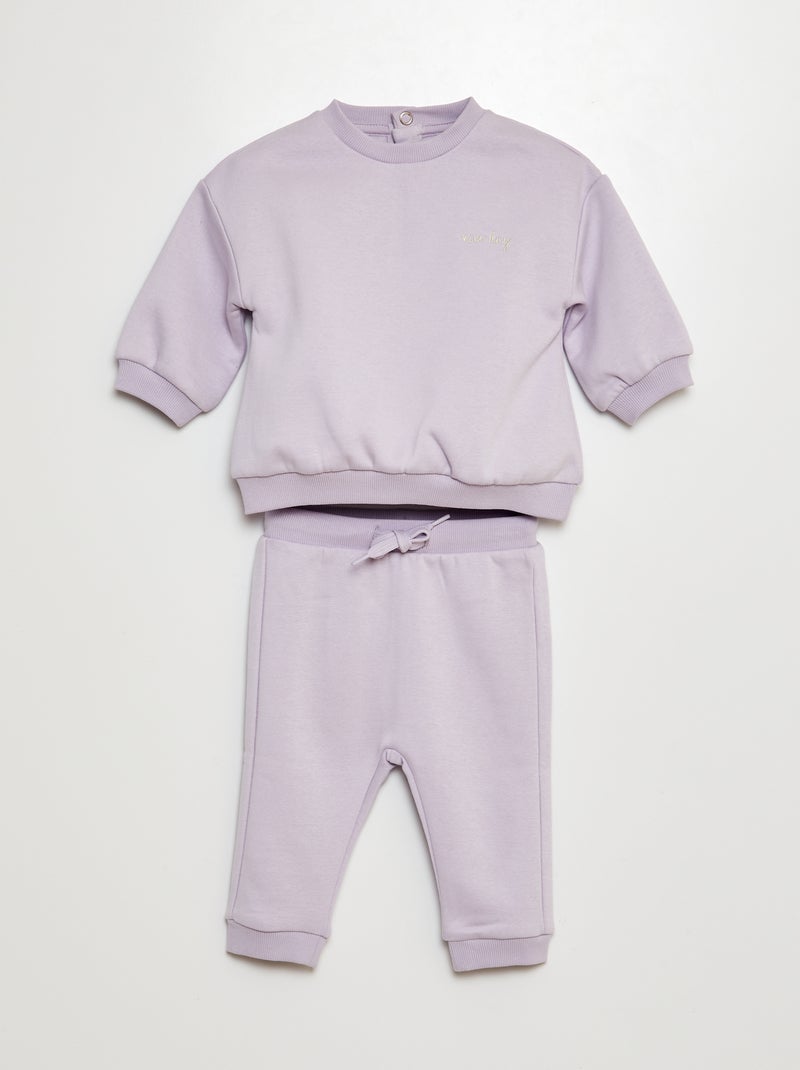 Conjunto de chándal sudadera + pantalón liso - 2 piezas PURPURA - Kiabi