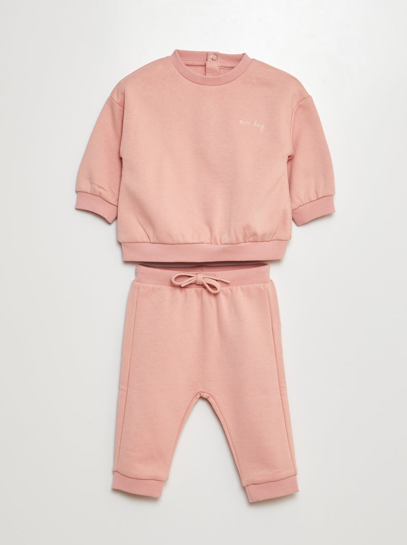 Conjunto de chándal sudadera + pantalón liso - 2 piezas ROSA - Kiabi