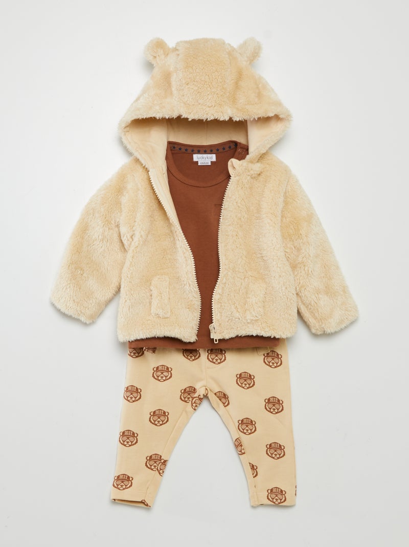 Conjunto de chaqueta con capucha + camiseta + pantalón - 3 piezas - 'Van Gennip' BEIGE - Kiabi