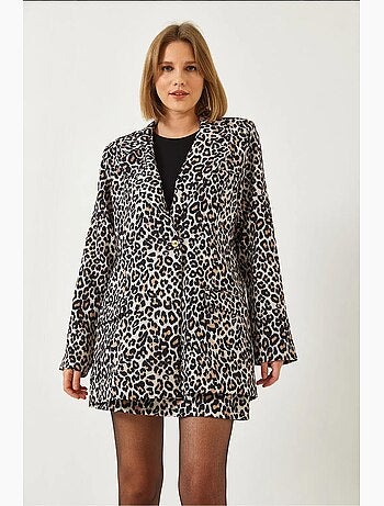 Conjunto de chaqueta con estampado de leopardo y pantalón de pernera ancha lucci