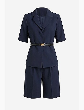 Conjunto de chaqueta corta y pantalón de pierna ancha con cinturón my fashion
