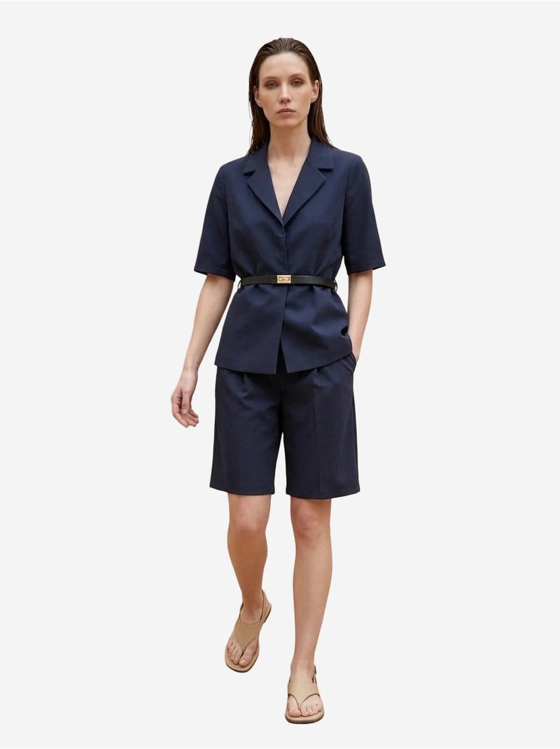 Conjunto de chaqueta corta y pantalón de pierna ancha con cinturón my fashion Azul marino - Kiabi