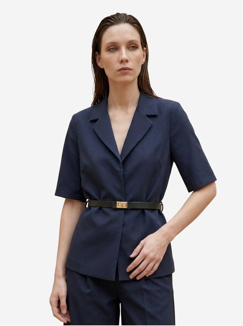 Conjunto de chaqueta corta y pantalón de pierna ancha con cinturón my fashion Azul marino - Kiabi
