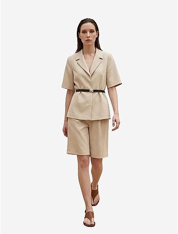 Conjunto de chaqueta corta y pantalón de pierna ancha con cinturón my fashion