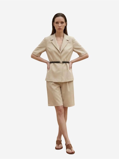 Conjunto de chaqueta corta y pantalón de pierna ancha con cinturón my fashion - Kiabi Conjunto de chaqueta corta y pantalón de pierna ancha con cinturón my fashion - Kiabi