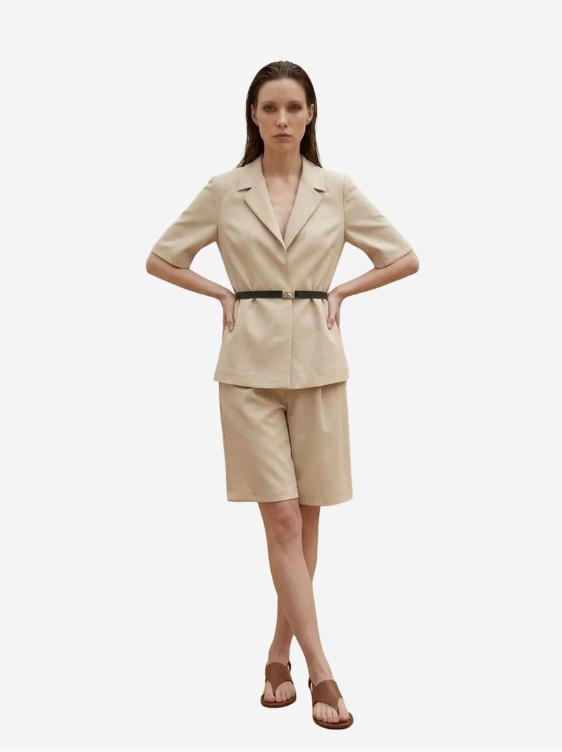 Conjunto de chaqueta corta y pantalón de pierna ancha con cinturón my fashion Beige arcilla - Kiabi