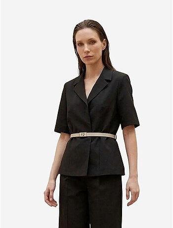 Conjunto de chaqueta corta y pantalón de pierna ancha con cinturón my fashion