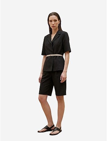 Conjunto de chaqueta corta y pantalón de pierna ancha con cinturón my fashion